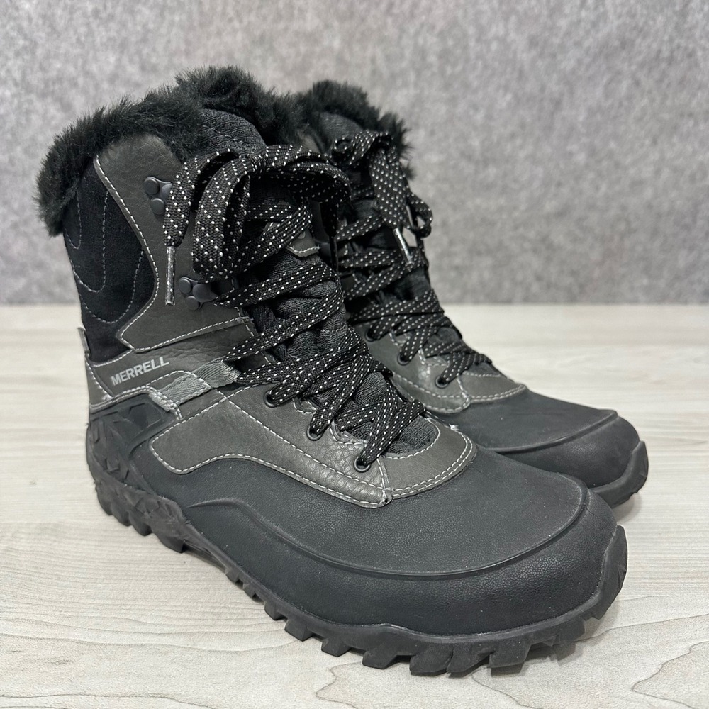 Merrell Aurora 6 Ice+ Waterproof Winter Boots Womens Sz 7 Black Faux Insulated